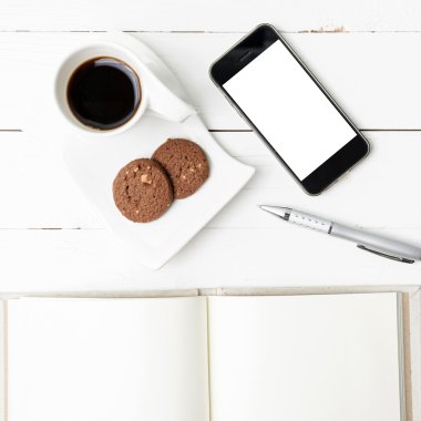 tanımlama bilgisi, defter ve kalem ile telefon ile kahve fincanı