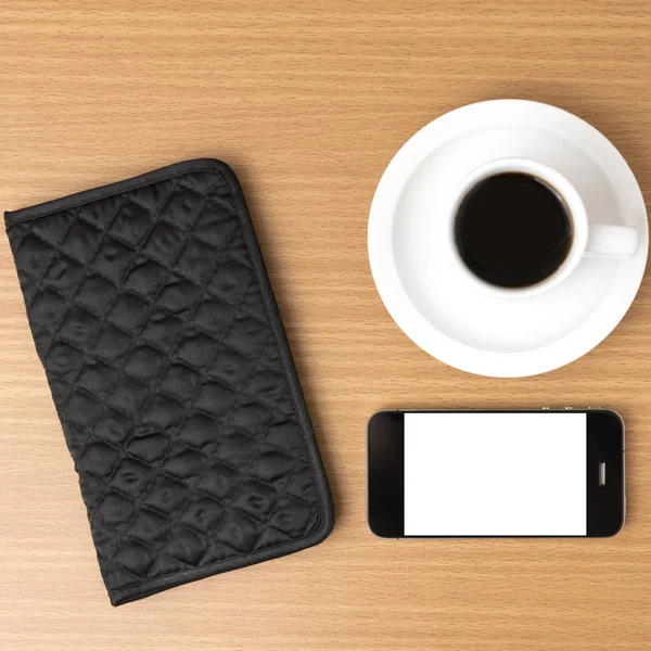Koffiekopje en telefoon en portemonnee — Stockfoto