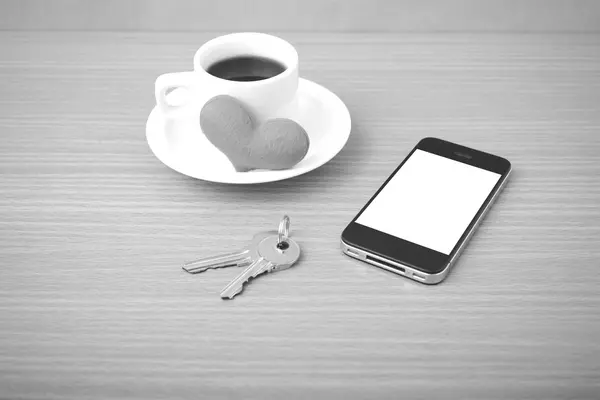 Kawy telefon klucz i serca — Zdjęcie stockowe