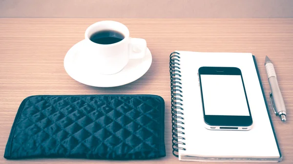 Coffee,phone,notepad and wallet — Stock Photo, Image