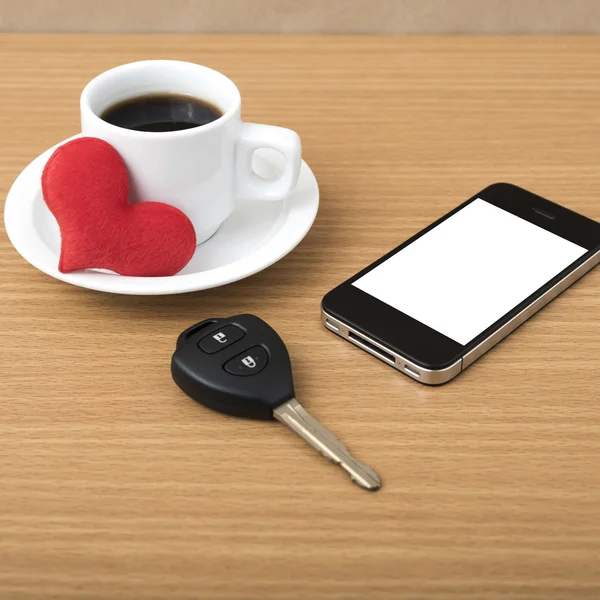 Coffee phone car key and heart — Stock Photo, Image