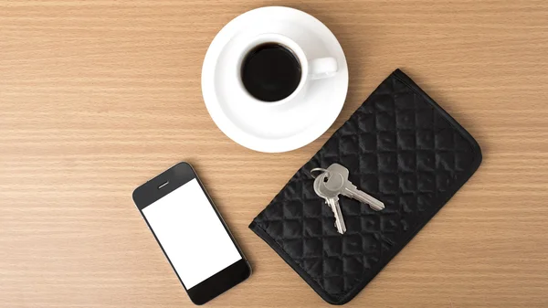 Coffee phone key and wallet — Stock Photo, Image