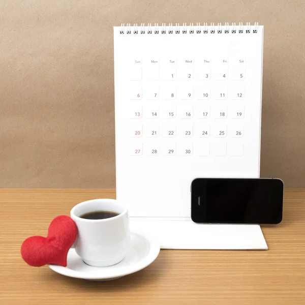 Caffè, telefono, calendario e cuore — Foto Stock