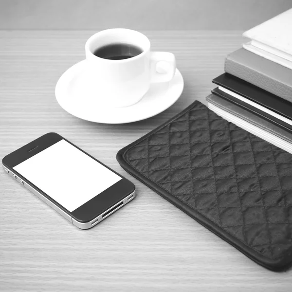 Coffee,phone,stack of book and wallet — Stock Photo, Image