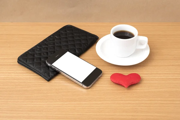 コーヒー、携帯電話、財布と心 — ストック写真