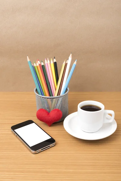 coffee,phone,color pencil and heart