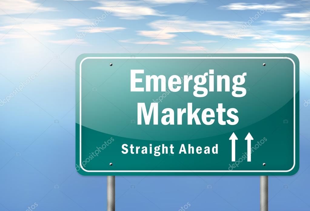Highway Signpost with Emerging Markets wording