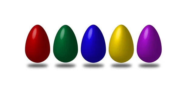 Ovos de Páscoa em cinco cores — Vetor de Stock