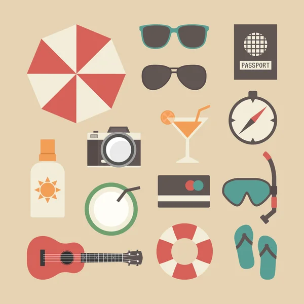 Ikone der Sommerreiseausrüstung — Stockvektor