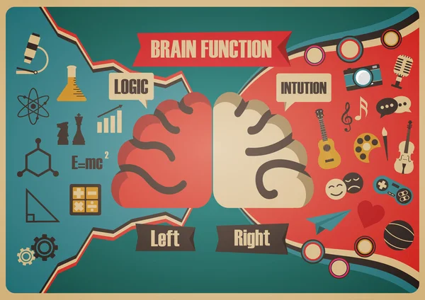 Retro hjärnans funktion diagram — Stock vektor