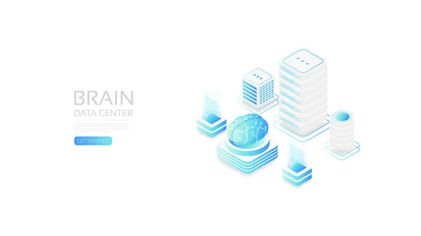 Centro Cerebral Isométrico Transferencia Datos Línea Dispositivo Gadget — Vector de stock