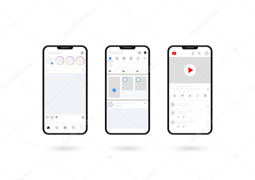 Smartphone mockup with shadow, social media layout