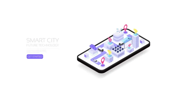 Isométrica Cidade Inteligente Futuro Technogy Para Vida Inteligente — Vetor de Stock