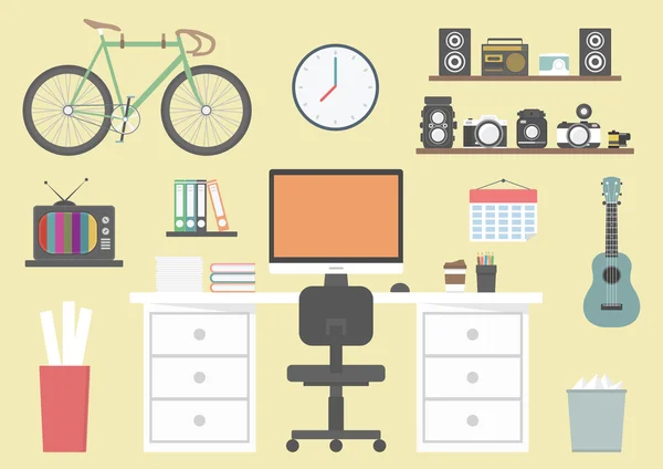 Espacio de trabajo hipster — Vector de stock