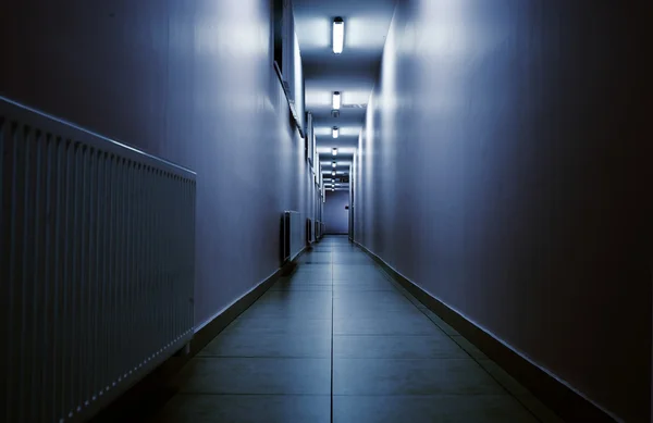 Terrifying night corridor in perspective — Stock Photo, Image