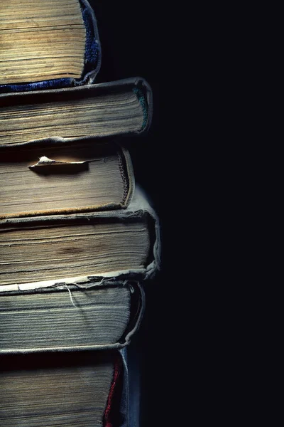 Stack Old Dusty Shabby Books Black Background — Stock Photo, Image