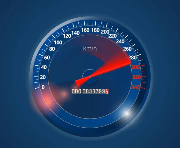 蓝色汽车速度计 有一支超标红色箭头 — 图库矢量图片