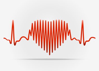 EKG geçiş ile gölge ile kırmızı kalp. 