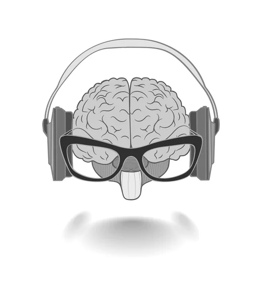 Concept van het menselijk brein met glazen genieter muziek van de h — Stockfoto