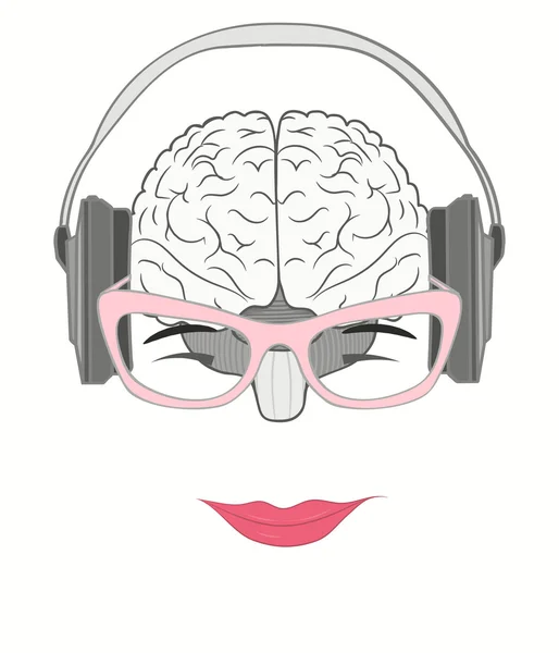 Cerebro humano música grooving de los auriculares — Foto de Stock