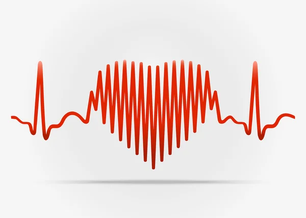 Red heart with the transition to ECG with shadow. — Stock Photo, Image