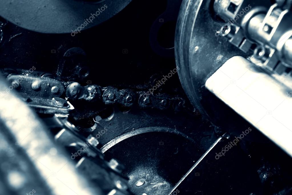 Gear and chain detail industrial machinery