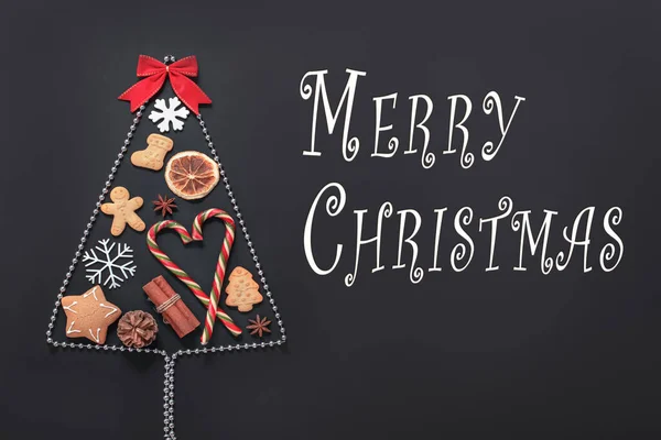 Fundo Natal Com Uma Árvore Natal Feita Doces Biscoitos Especiarias — Fotografia de Stock