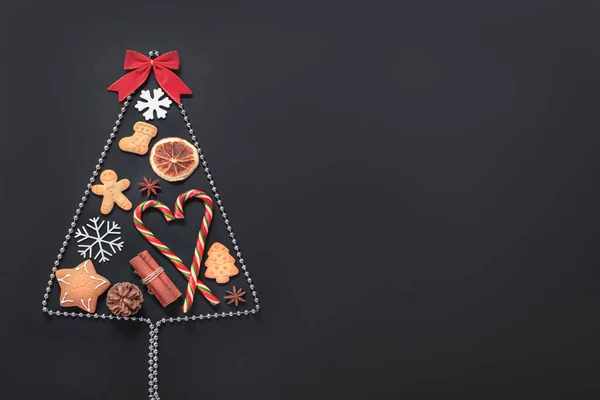 Noel Arkaplanda Şekerlerden Kurabiyelerden Baharatlardan Tarçınlı Çubuklardan Anason Yıldızlarından Oluşan — Stok fotoğraf