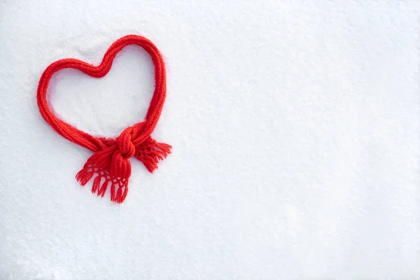 Red Heart White Snow Made Knitted Scarf Valentine Day Background Stock Picture