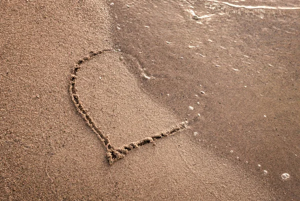 Heart Sand Beach Wave Background Heart Shape Drawn Sandy Beach — Stock Photo, Image