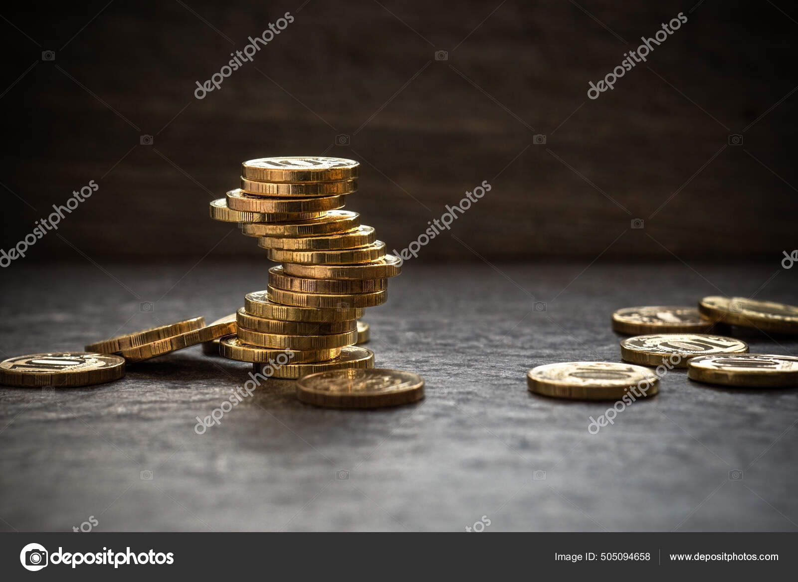 Tower Coins Metal Money Stacked Table Dark Background Financial Banking  Stock Photo by ©Sergeeva_leka 505094658