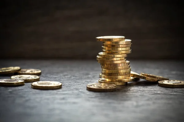 Geldachtergrond Munten Close Een Houten Tafel Het Concept Van Financiële — Stockfoto