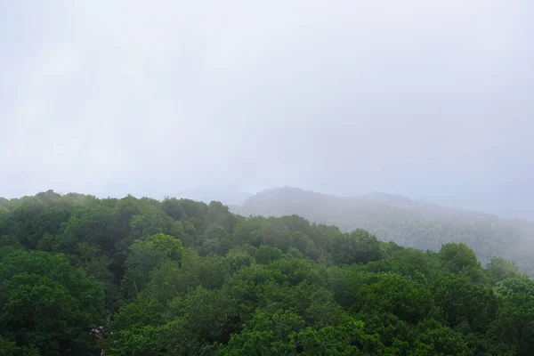 View Mountains Forest Mountain Akhun Hills Forest Morning Fog — Stock Photo, Image