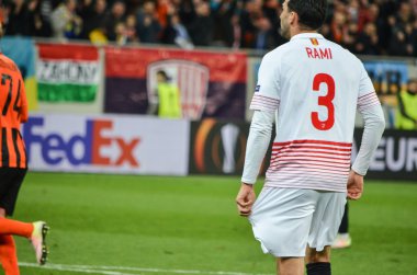 Lviv, Ukrayna - Nis 28: Adil Rami eylem yarı fina sırasında