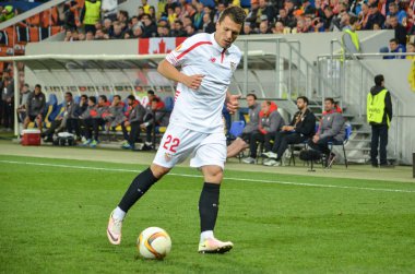 Lviv, Ukrayna - Nis 28: Yevhen Konoplyanka eylem sırasında 