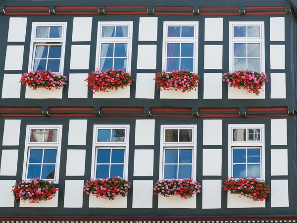 Facade of historical half-timbered house in the old city of Cell — Stock Photo, Image