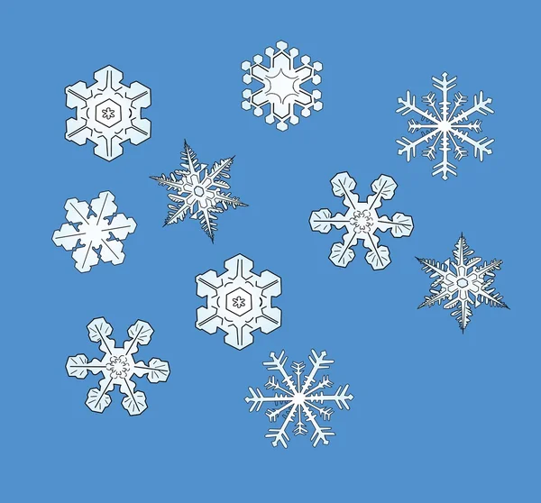 Verschiedene Arten von Schneeflocken — Stockfoto