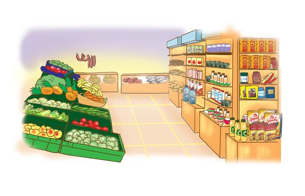 Supermercado maravilhoso com legumes e frutas — Fotografia de Stock