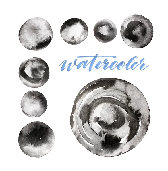 Hand drawn black watercolor circles. — Stock Photo, Image