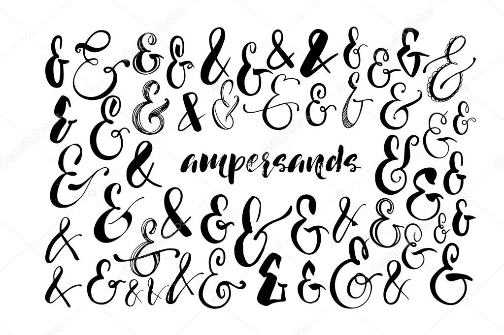 set of hand-drawn ampersands