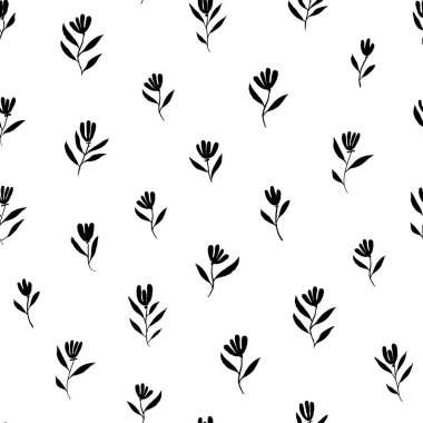 Siyah basit çiçekleri fırçala vektörsüz desen