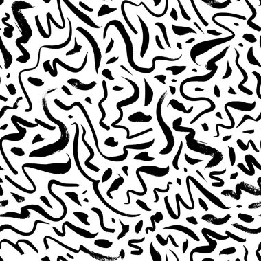 Karalama ve kıvrımlı çizgiler vektörsüz desen. 