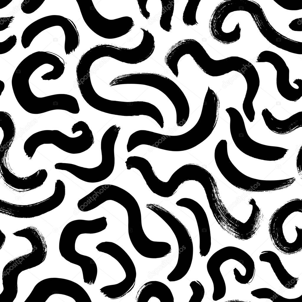 Curly lines vector hand drawn seamless pattern.