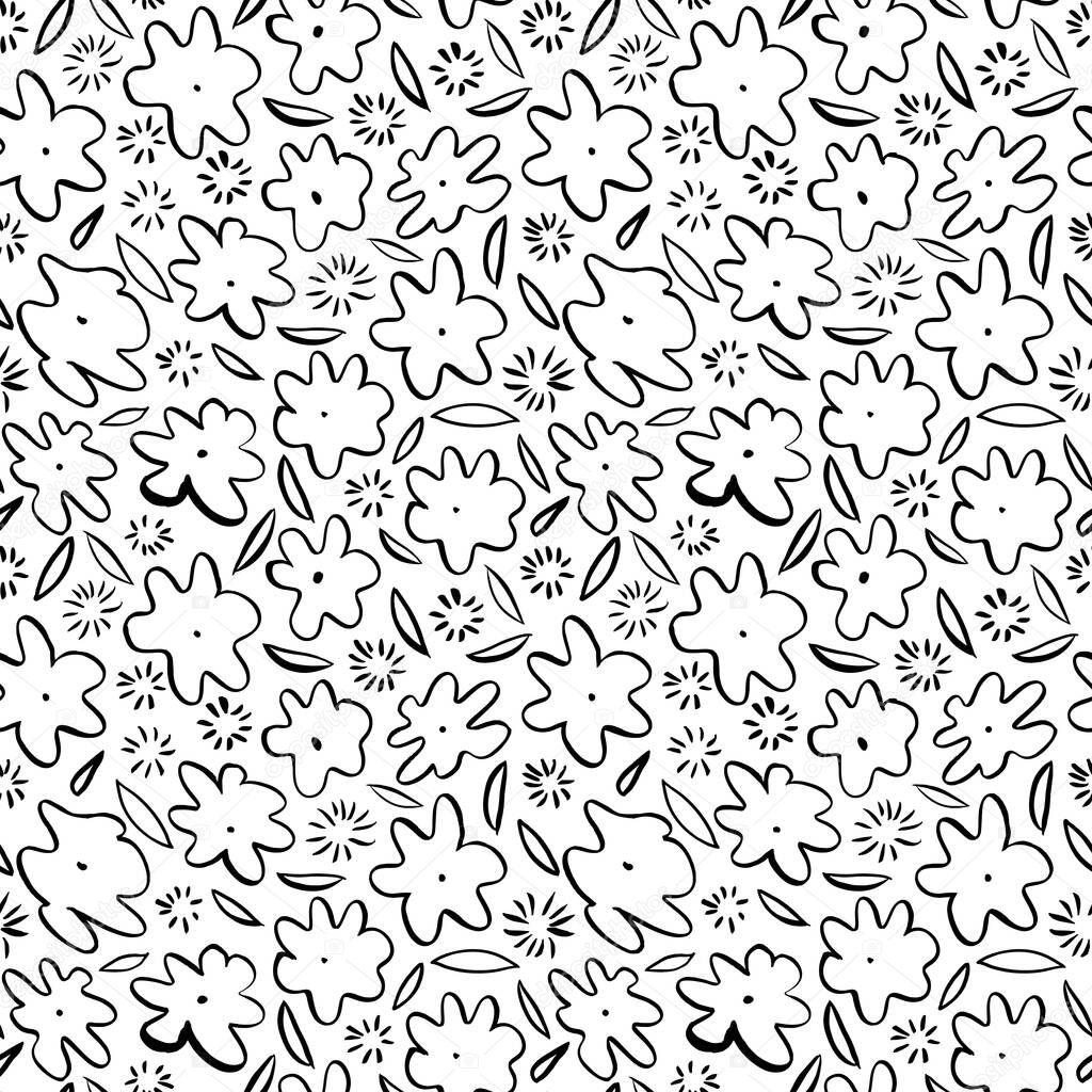 Hand drawn simple abstract flower seamless pattern