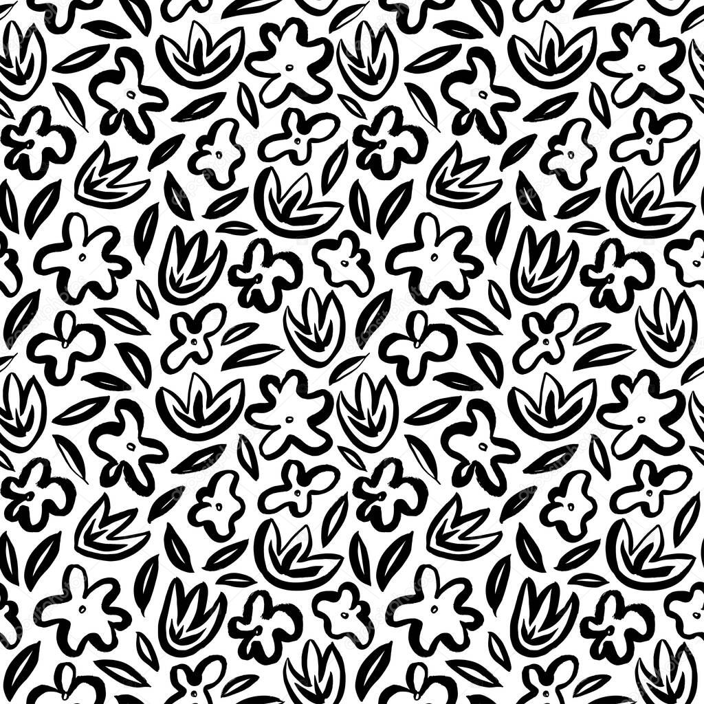 Hand drawn simple abstract flower seamless pattern