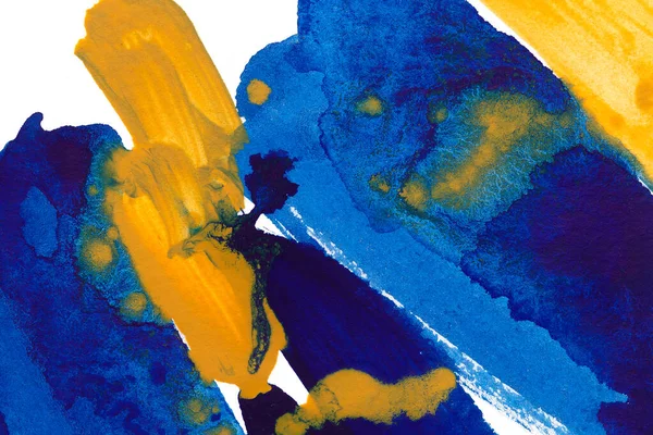 Blauwe en gele abstracte aquarelachtergrond. Meerkleurig aquarelverloop, met de hand beschilderde textuur. — Stockfoto