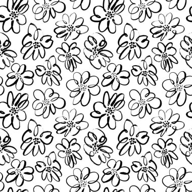 El çizimi siyah çiçekler pürüzsüz desen. 