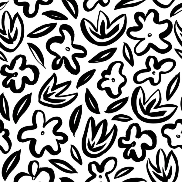 Handgetekende eenvoudige abstracte bloem naadloos patroon — Stockvector