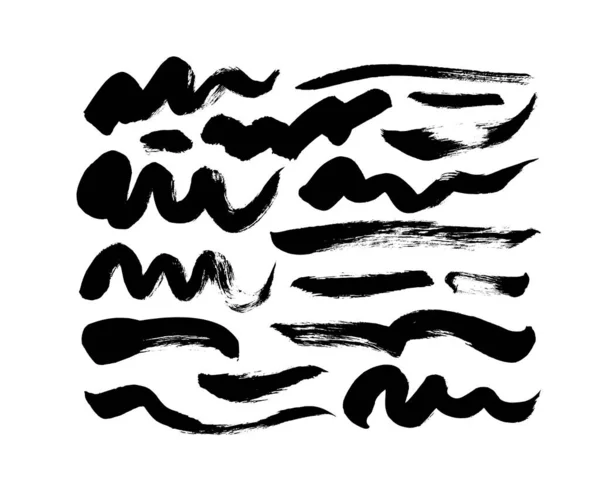 Zwarte verf golvende penseelstreken vector collectie. — Stockvector