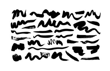 Siyah boya dalgalı fırça darbeleri vektör koleksiyonu. 